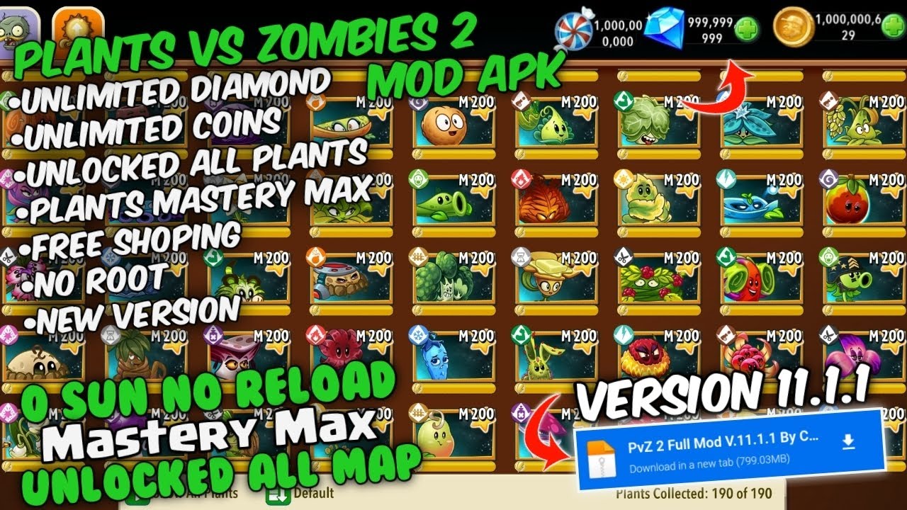 Plants vs Zombies 2 Mod APK 13.0.1 (Unlimited Coins, Gems) 3 Fitur MOD dari Plants vs Zombies 2