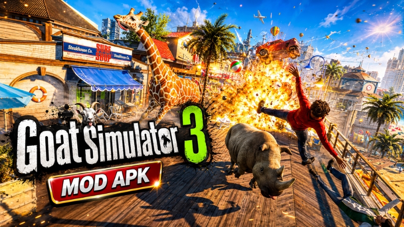 Download Goat Simulator 3 1.1.6.3 free on android 1 Game Goat Simulator 3 mod apk, mode sandbox, pemberontakan kambing