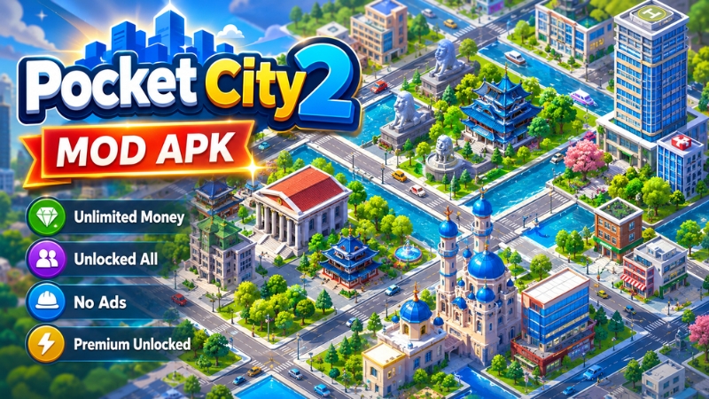 Pocket City 2 MOD APK v1.096 (Uang Tak Terbatas/Gratis) 1 Gameplay 3D Pocket City 2 MOD APK membangun kota megah