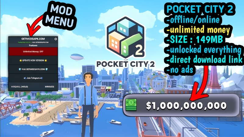 Pocket City 2 MOD APK v1.096 (Uang Tak Terbatas/Gratis) 3 Perbandingan Pocket City 2 original dan versi modifikasi